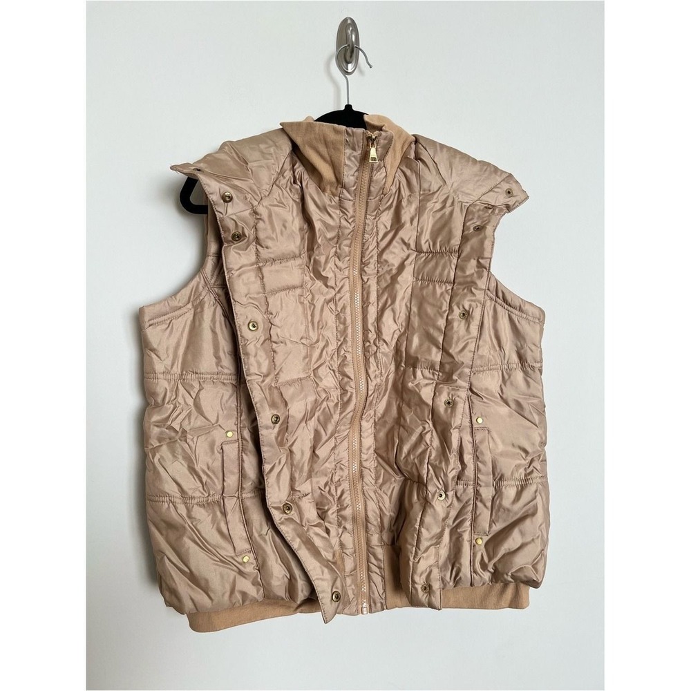 New York & Company XL Quilted Puffer Vest Beige Zip Snap Neutral Winter Coat